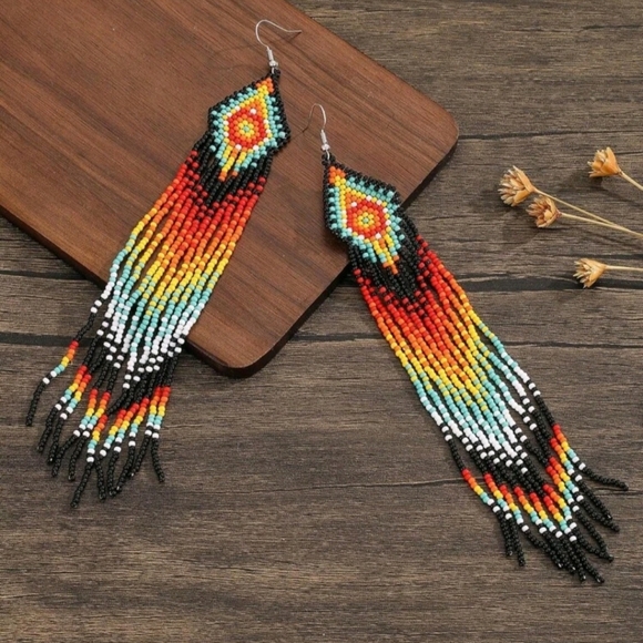 Native American Themed Beaded Earrings - Picture 3 of 5